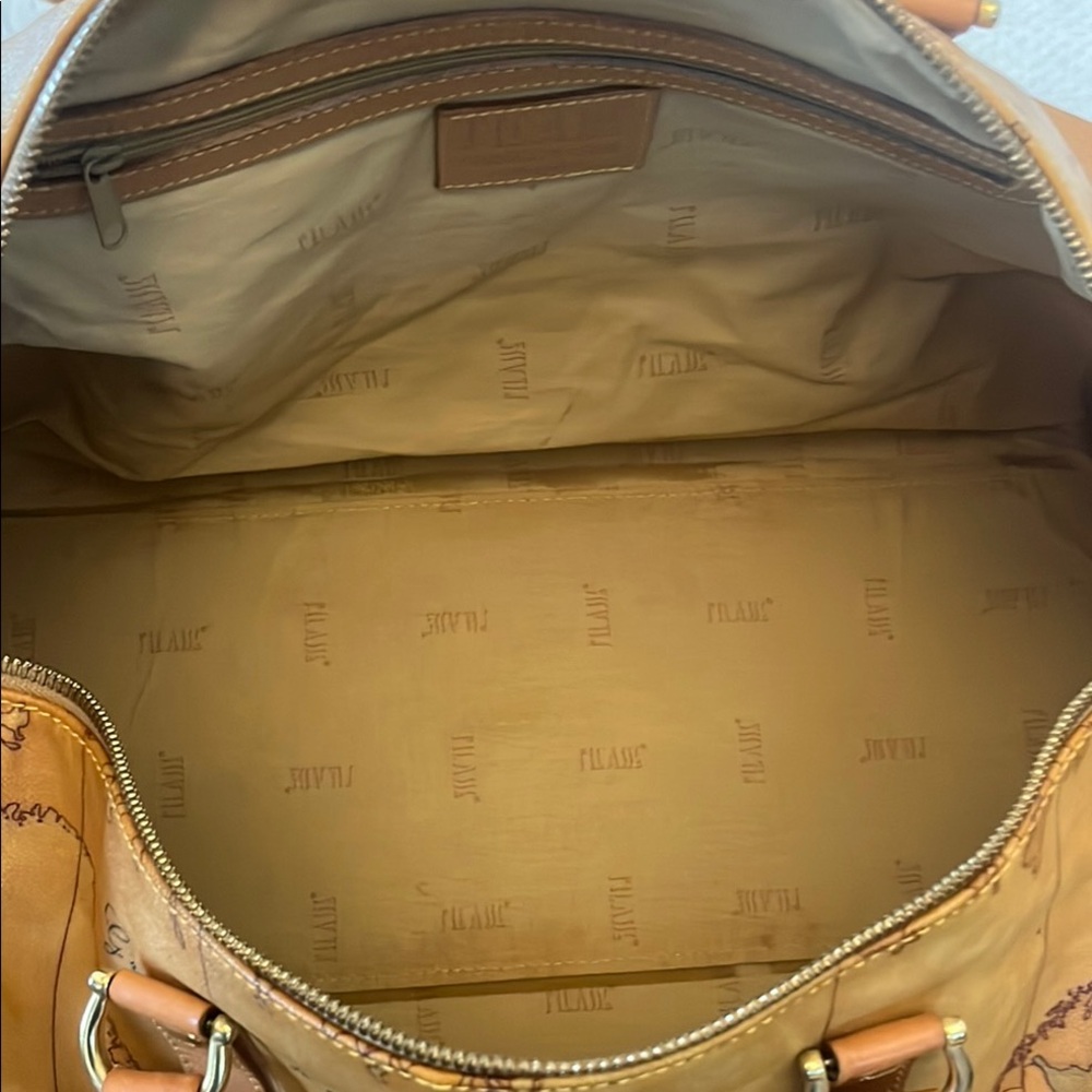 Prima Classe Vintage Map Print Brown Leather Duffel Bag - Picture 9 of 12